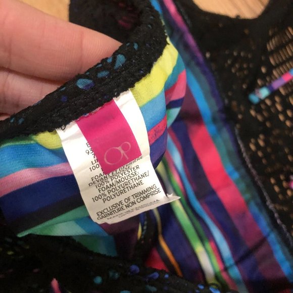 OP Ocean Pacific Bikini Size M Open Back Ties One Piece Mesh Black Tropical EEUC - Picture 4 of 5